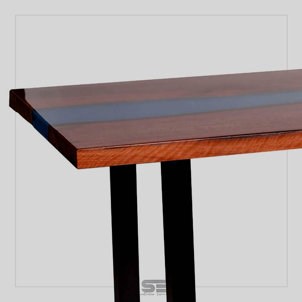 Mesa  River Table Resinada de Jantar DINAMARCA -  Madeira Maciça e Pés de ferro (formato I) 2,00 X 0,80