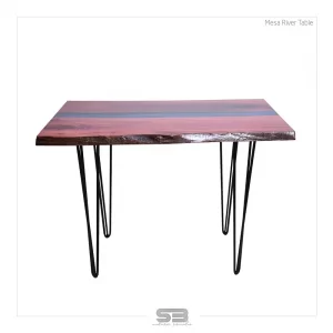 Mesa  River Table Resinada de Jantar MADRI -  Madeira Maciça e Pés de ferro 1,10 X 0,75